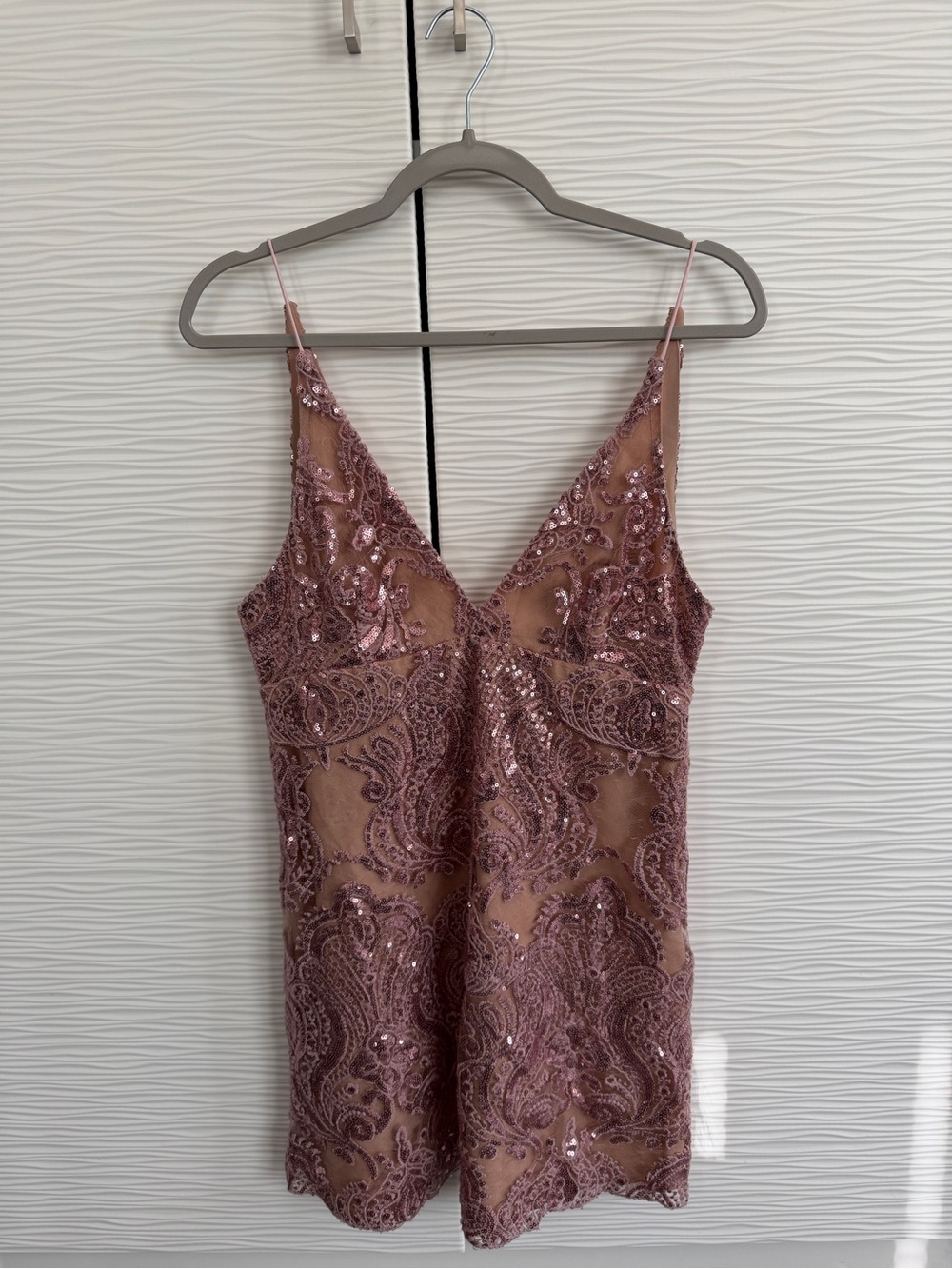 Free People Rose Pink Sequin Embroidered Mini Dress
